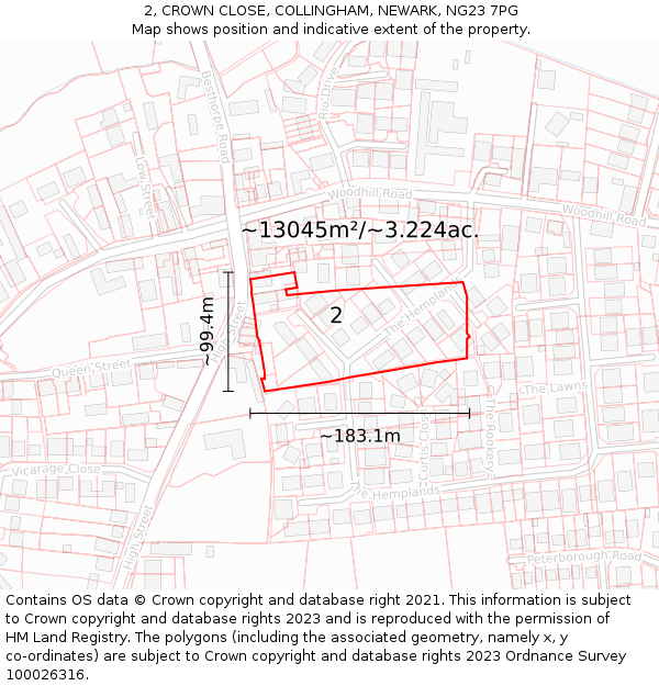 2, CROWN CLOSE, COLLINGHAM, NEWARK, NG23 7PG: Plot and title map