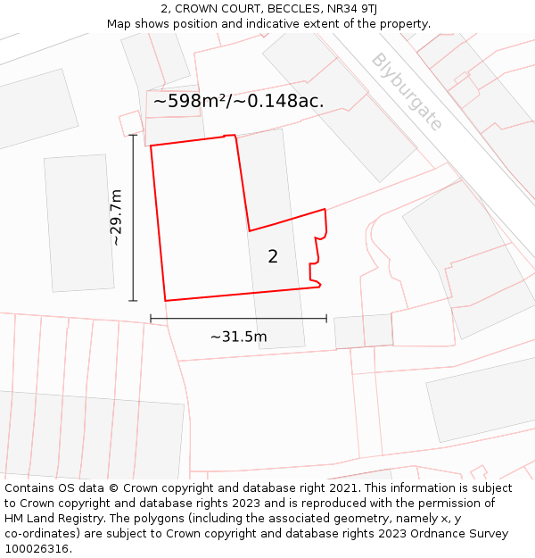 2, CROWN COURT, BECCLES, NR34 9TJ: Plot and title map