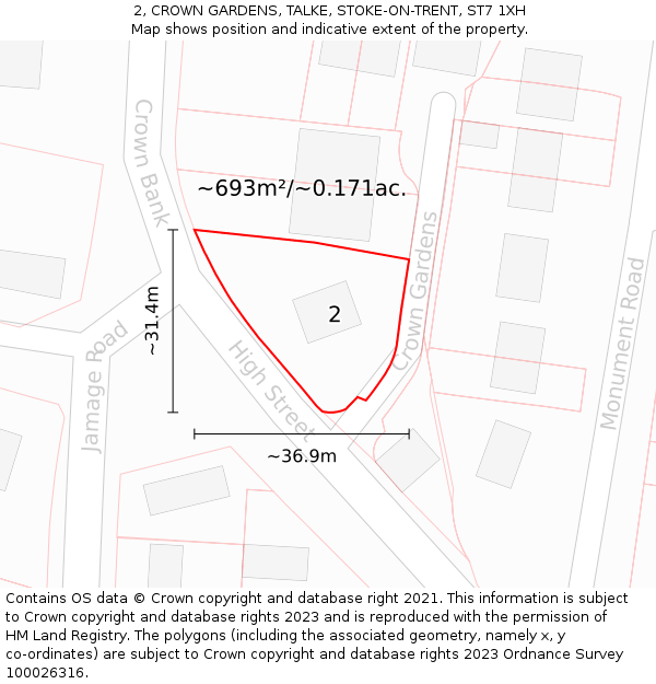 2, CROWN GARDENS, TALKE, STOKE-ON-TRENT, ST7 1XH: Plot and title map