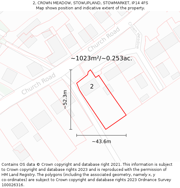 2, CROWN MEADOW, STOWUPLAND, STOWMARKET, IP14 4FS: Plot and title map
