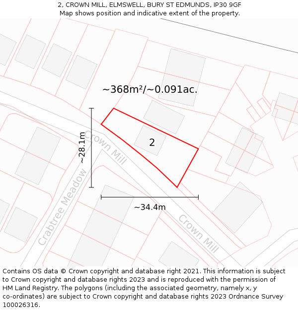 2, CROWN MILL, ELMSWELL, BURY ST EDMUNDS, IP30 9GF: Plot and title map