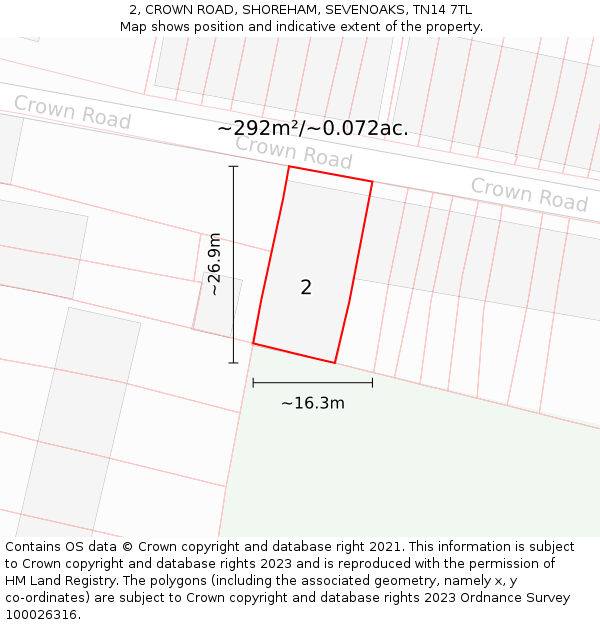 2, CROWN ROAD, SHOREHAM, SEVENOAKS, TN14 7TL: Plot and title map