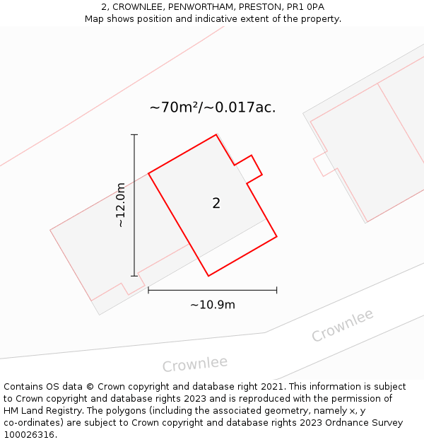 2, CROWNLEE, PENWORTHAM, PRESTON, PR1 0PA: Plot and title map