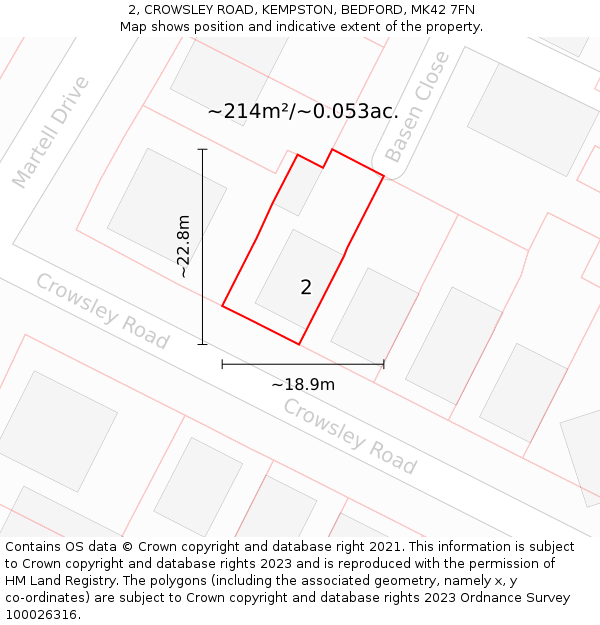 2, CROWSLEY ROAD, KEMPSTON, BEDFORD, MK42 7FN: Plot and title map