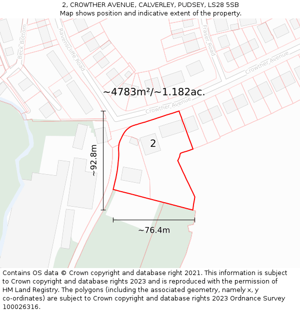 2, CROWTHER AVENUE, CALVERLEY, PUDSEY, LS28 5SB: Plot and title map