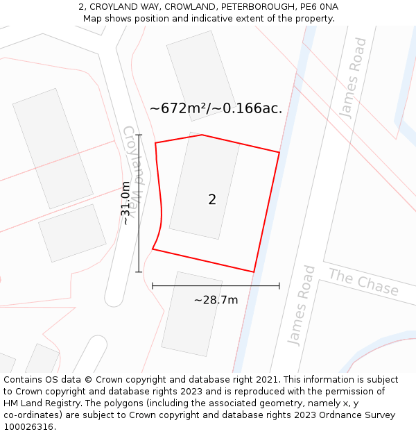 2, CROYLAND WAY, CROWLAND, PETERBOROUGH, PE6 0NA: Plot and title map