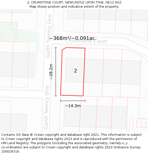 2, CRUMSTONE COURT, NEWCASTLE UPON TYNE, NE12 6SZ: Plot and title map