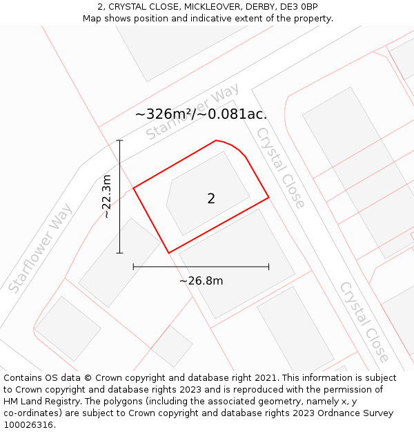 2, CRYSTAL CLOSE, MICKLEOVER, DERBY, DE3 0BP: Plot and title map