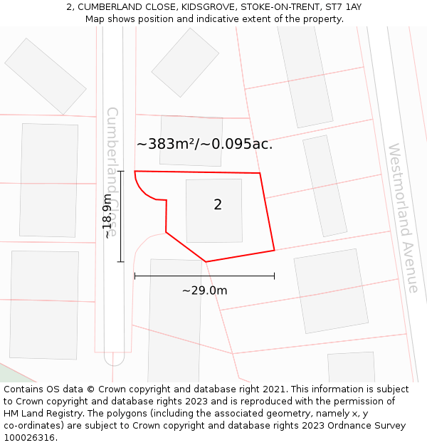 2, CUMBERLAND CLOSE, KIDSGROVE, STOKE-ON-TRENT, ST7 1AY: Plot and title map