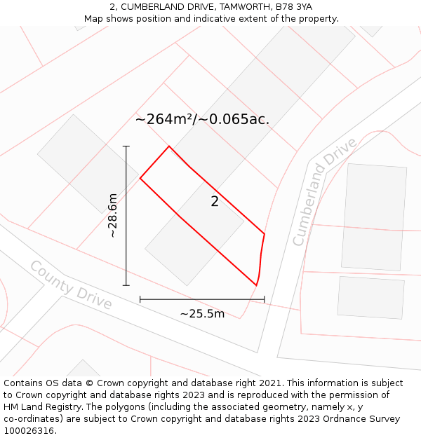 2, CUMBERLAND DRIVE, TAMWORTH, B78 3YA: Plot and title map