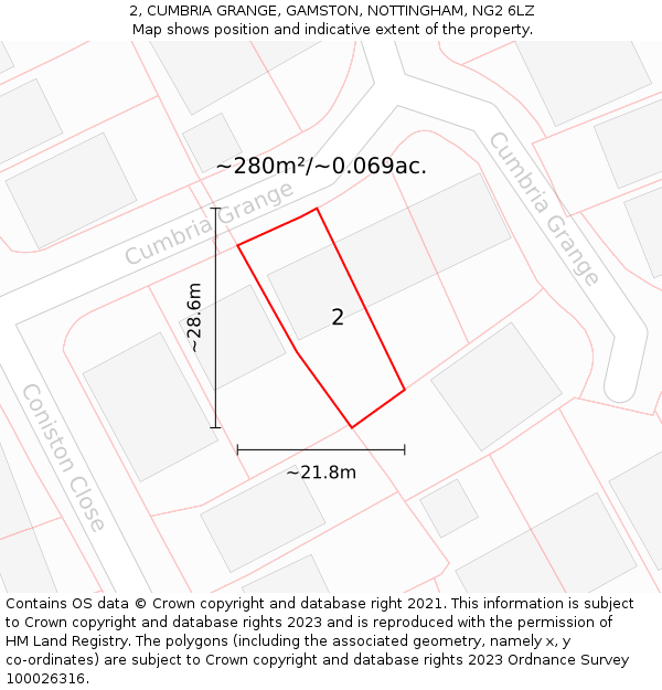 2, CUMBRIA GRANGE, GAMSTON, NOTTINGHAM, NG2 6LZ: Plot and title map