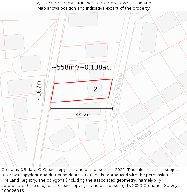 2, CUPRESSUS AVENUE, WINFORD, SANDOWN, PO36 0LA: Plot and title map