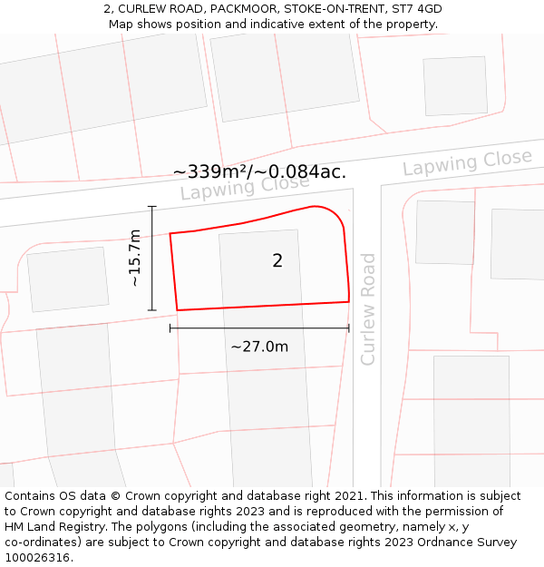 2, CURLEW ROAD, PACKMOOR, STOKE-ON-TRENT, ST7 4GD: Plot and title map