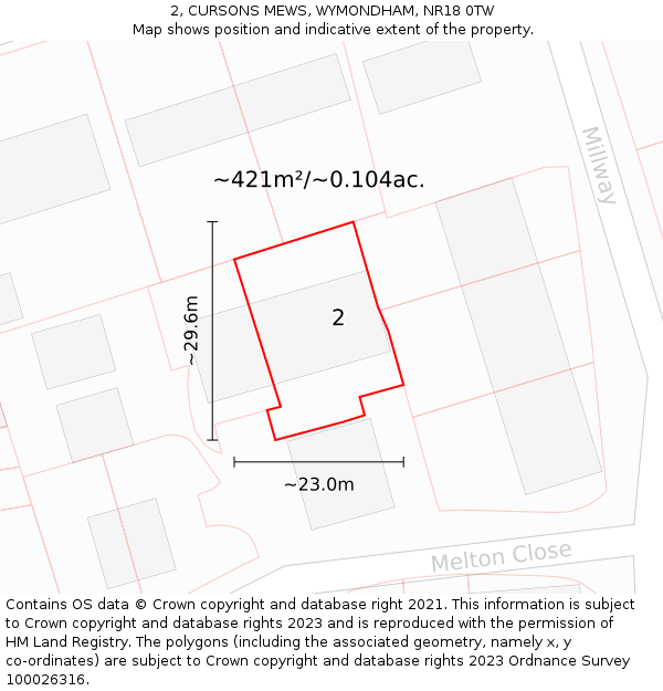 2, CURSONS MEWS, WYMONDHAM, NR18 0TW: Plot and title map