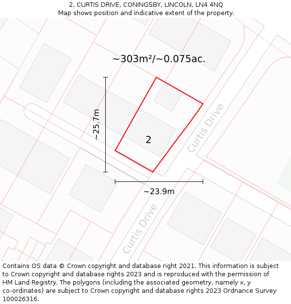 2, CURTIS DRIVE, CONINGSBY, LINCOLN, LN4 4NQ: Plot and title map