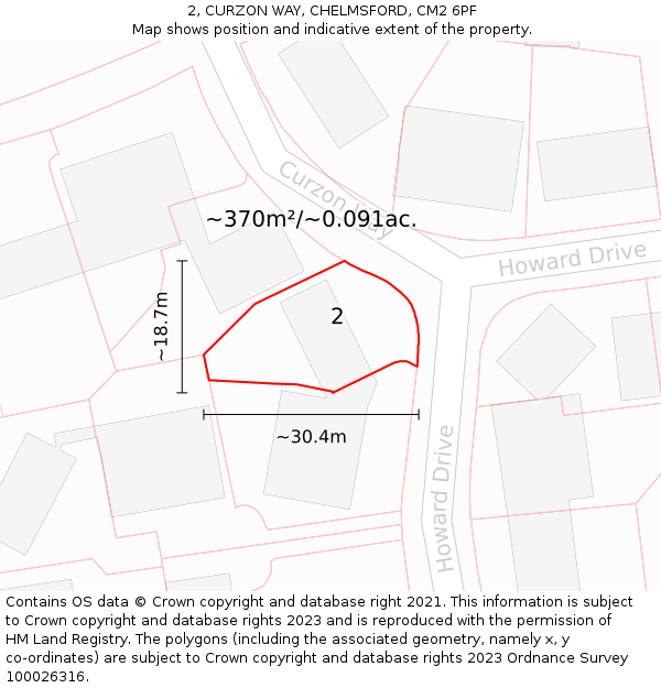 2, CURZON WAY, CHELMSFORD, CM2 6PF: Plot and title map