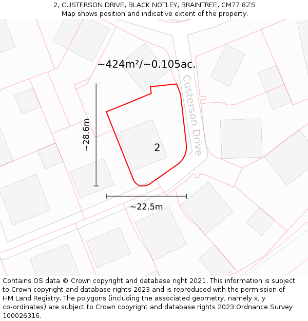 2, CUSTERSON DRIVE, BLACK NOTLEY, BRAINTREE, CM77 8ZS: Plot and title map