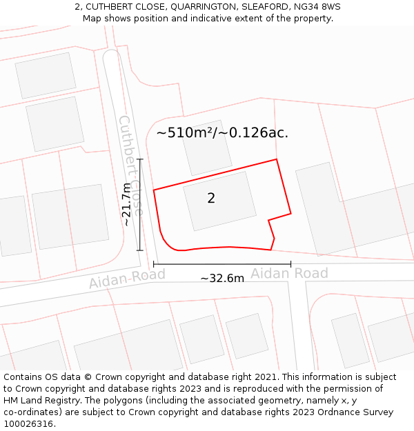 2, CUTHBERT CLOSE, QUARRINGTON, SLEAFORD, NG34 8WS: Plot and title map