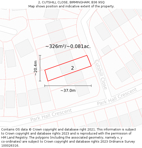 2, CUTSHILL CLOSE, BIRMINGHAM, B36 9SQ: Plot and title map