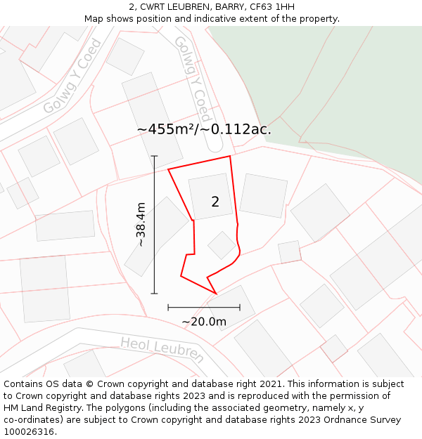 2, CWRT LEUBREN, BARRY, CF63 1HH: Plot and title map