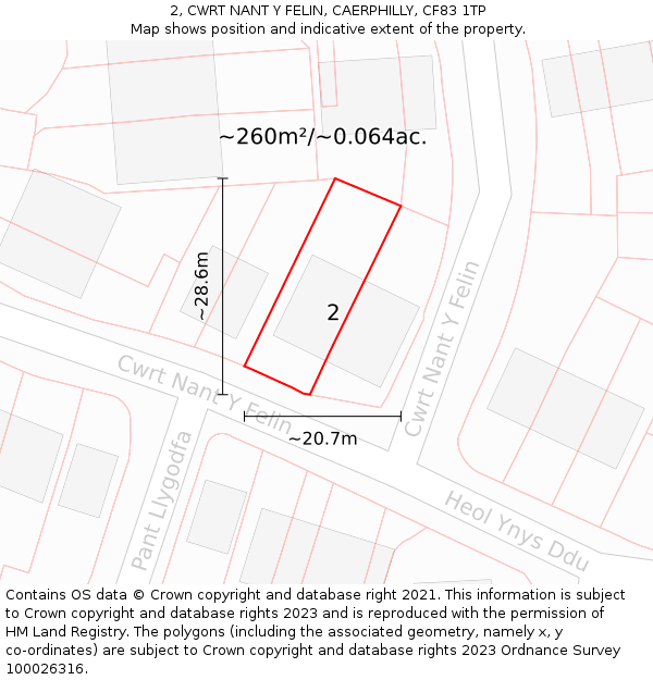 2, CWRT NANT Y FELIN, CAERPHILLY, CF83 1TP: Plot and title map