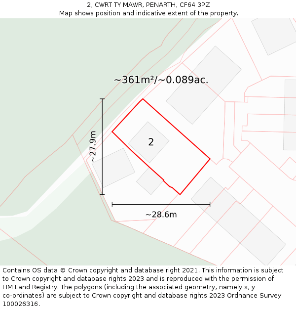 2, CWRT TY MAWR, PENARTH, CF64 3PZ: Plot and title map