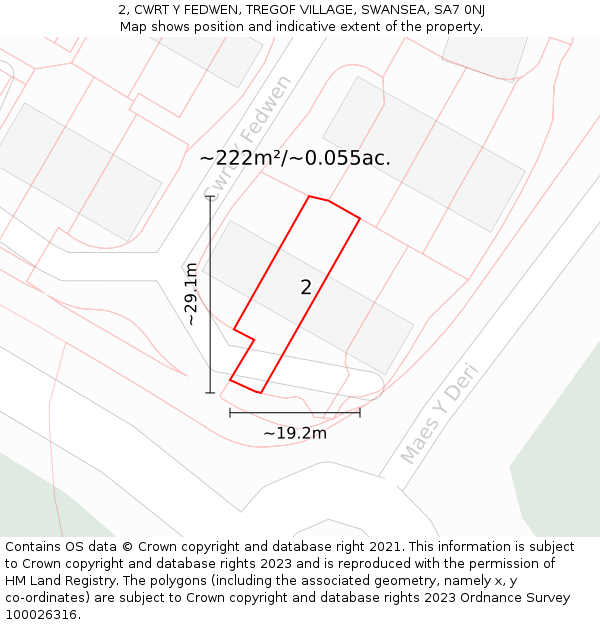 2, CWRT Y FEDWEN, TREGOF VILLAGE, SWANSEA, SA7 0NJ: Plot and title map