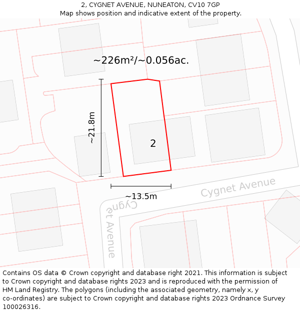 2, CYGNET AVENUE, NUNEATON, CV10 7GP: Plot and title map