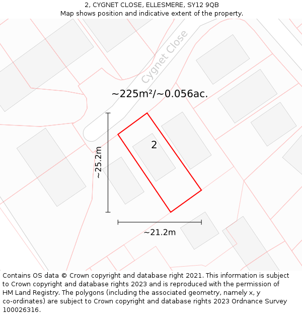 2, CYGNET CLOSE, ELLESMERE, SY12 9QB: Plot and title map