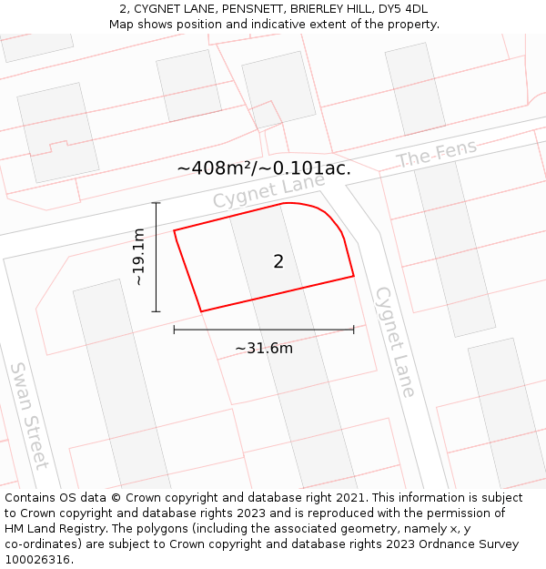 2, CYGNET LANE, PENSNETT, BRIERLEY HILL, DY5 4DL: Plot and title map