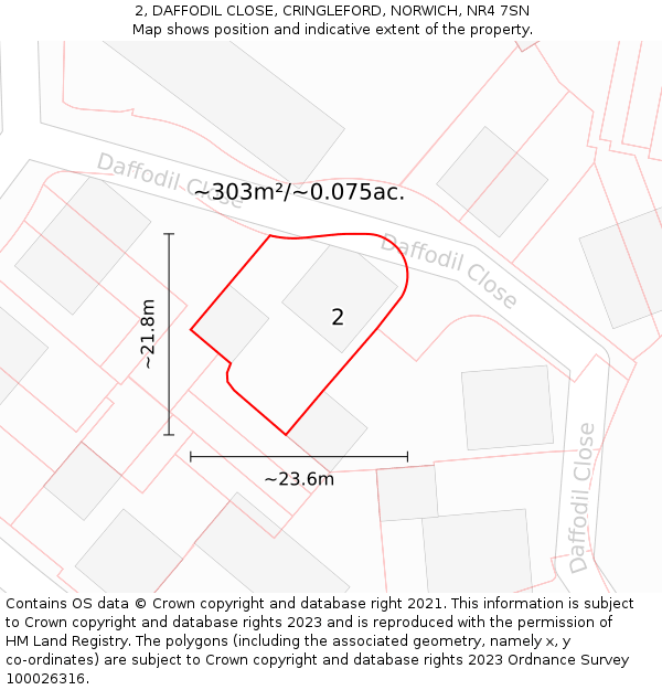 2, DAFFODIL CLOSE, CRINGLEFORD, NORWICH, NR4 7SN: Plot and title map