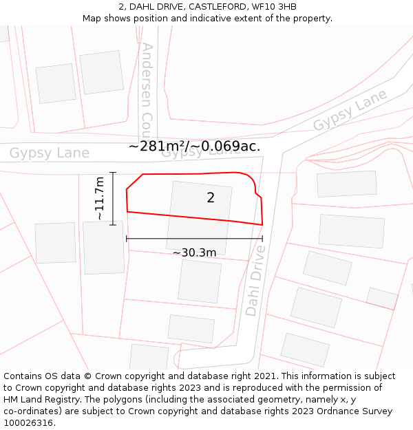 2, DAHL DRIVE, CASTLEFORD, WF10 3HB: Plot and title map