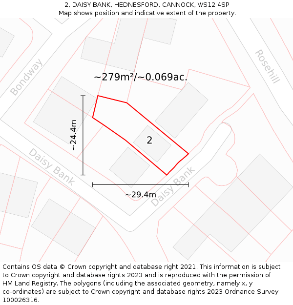 2, DAISY BANK, HEDNESFORD, CANNOCK, WS12 4SP: Plot and title map