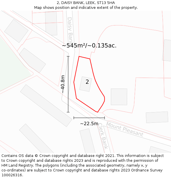 2, DAISY BANK, LEEK, ST13 5HA: Plot and title map