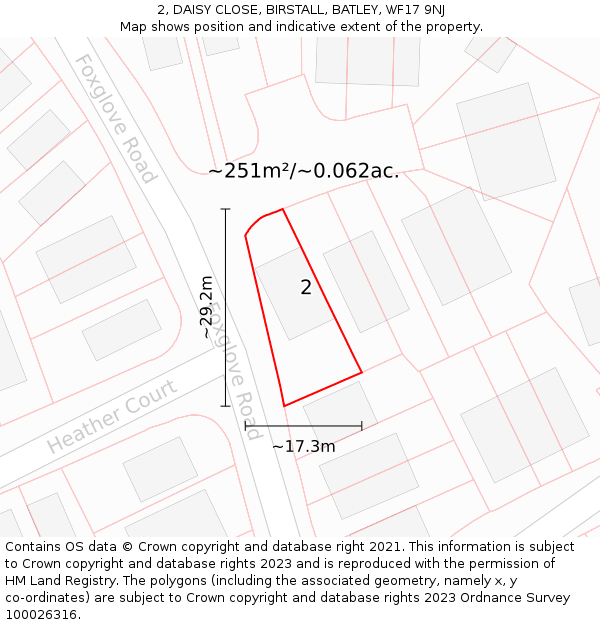 2, DAISY CLOSE, BIRSTALL, BATLEY, WF17 9NJ: Plot and title map