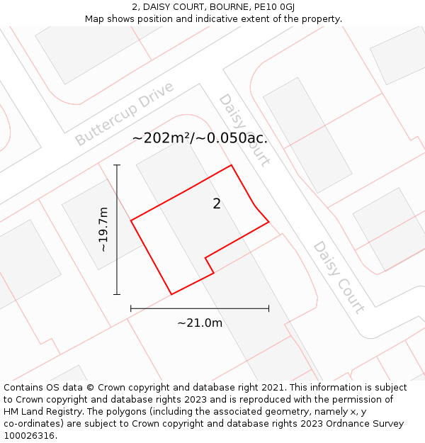 2, DAISY COURT, BOURNE, PE10 0GJ: Plot and title map