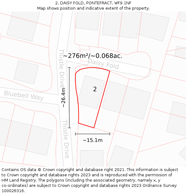 2, DAISY FOLD, PONTEFRACT, WF9 1NF: Plot and title map