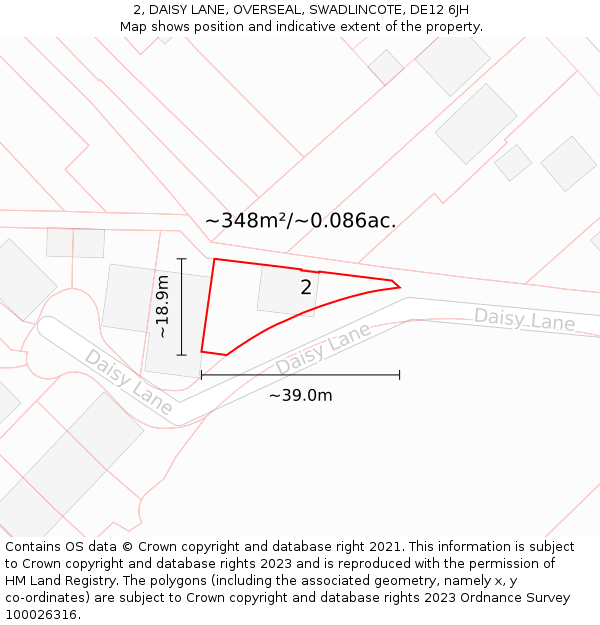 2, DAISY LANE, OVERSEAL, SWADLINCOTE, DE12 6JH: Plot and title map