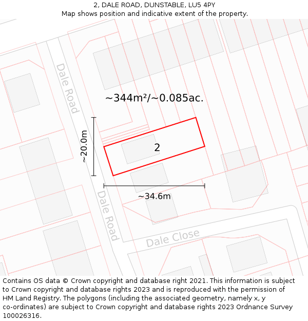 2, DALE ROAD, DUNSTABLE, LU5 4PY: Plot and title map