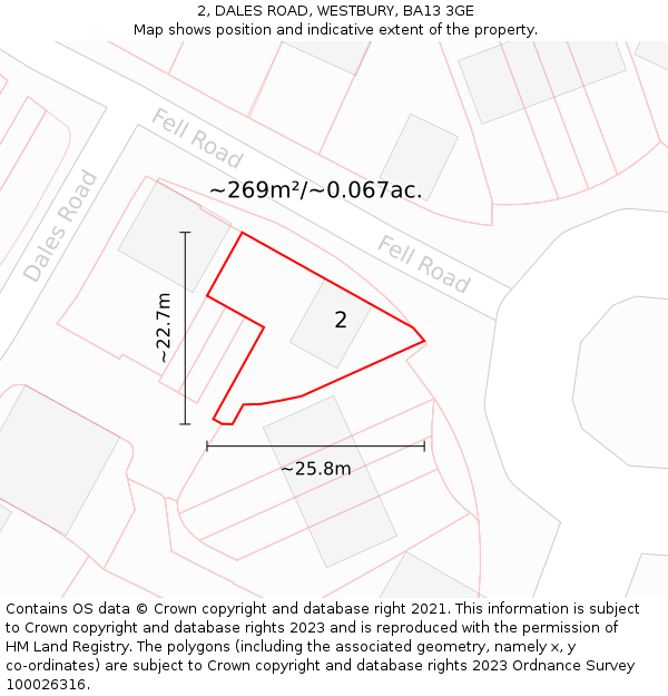 2, DALES ROAD, WESTBURY, BA13 3GE: Plot and title map