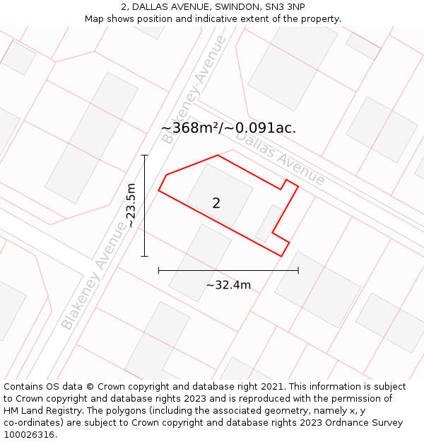 2, DALLAS AVENUE, SWINDON, SN3 3NP: Plot and title map