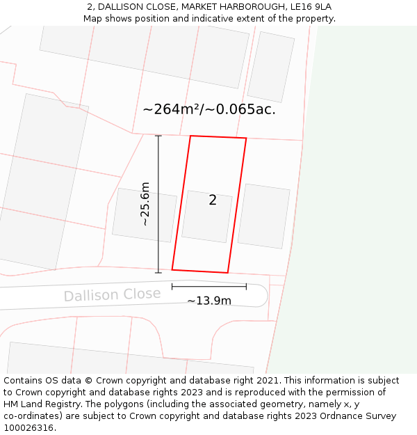 2, DALLISON CLOSE, MARKET HARBOROUGH, LE16 9LA: Plot and title map