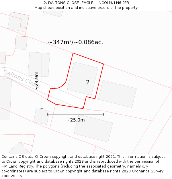 2, DALTONS CLOSE, EAGLE, LINCOLN, LN6 9FR: Plot and title map