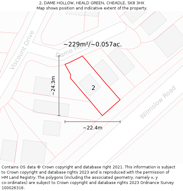 2, DAME HOLLOW, HEALD GREEN, CHEADLE, SK8 3HX: Plot and title map