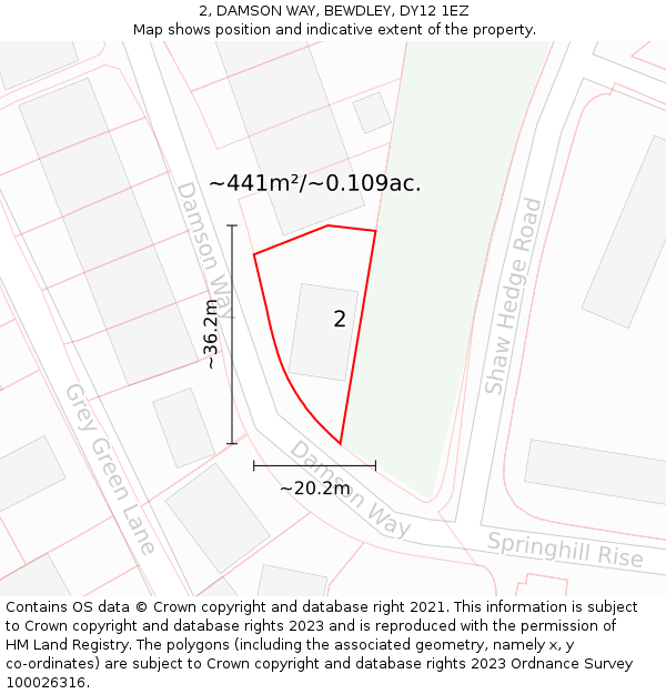 2, DAMSON WAY, BEWDLEY, DY12 1EZ: Plot and title map