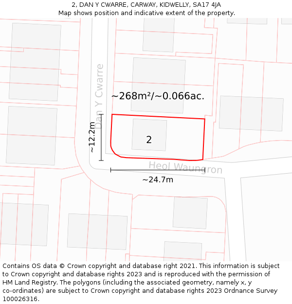 2, DAN Y CWARRE, CARWAY, KIDWELLY, SA17 4JA: Plot and title map