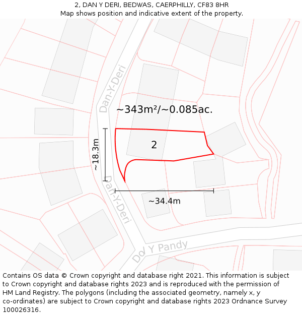 2, DAN Y DERI, BEDWAS, CAERPHILLY, CF83 8HR: Plot and title map