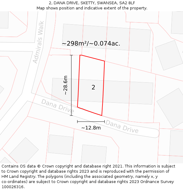 2, DANA DRIVE, SKETTY, SWANSEA, SA2 8LF: Plot and title map