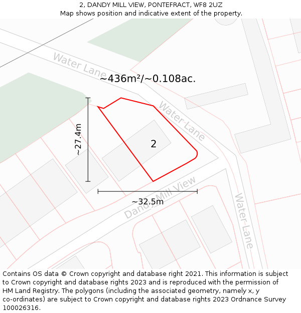 2, DANDY MILL VIEW, PONTEFRACT, WF8 2UZ: Plot and title map