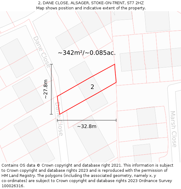 2, DANE CLOSE, ALSAGER, STOKE-ON-TRENT, ST7 2HZ: Plot and title map